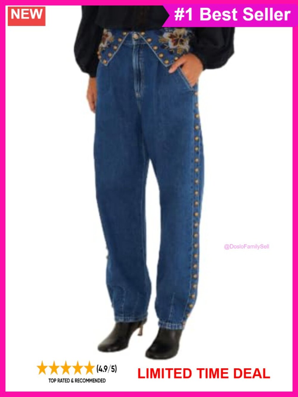 Farm Rio Balloon Jeans Golden Tassel Tapered Ankle Denim Pants